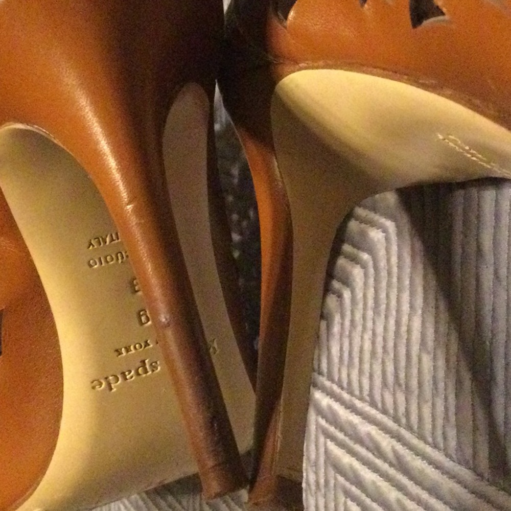 kate spade  size 9 brown laser cut leather 3.75” heels for women - Picture 7 of 9